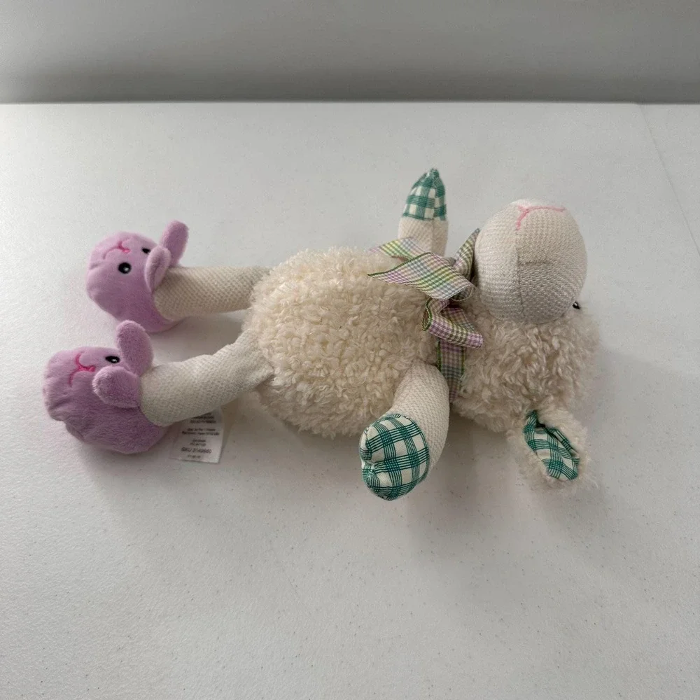 Pier 1‎ Imports Lamb Plush Sheep Pearl Plaid Accents Purple Feet Soft Easter
